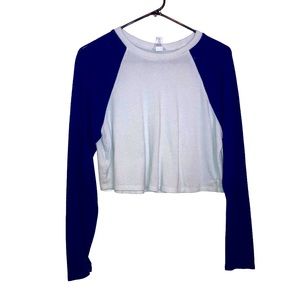 Royal Blue And White Cropped Long Sleeve Baseball Tee. Size Small.